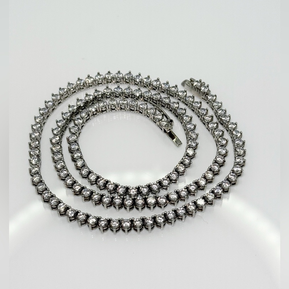 Elegant White Gold/Rhodium over Silver 18” White Natural Zircon Tennis Necklace!